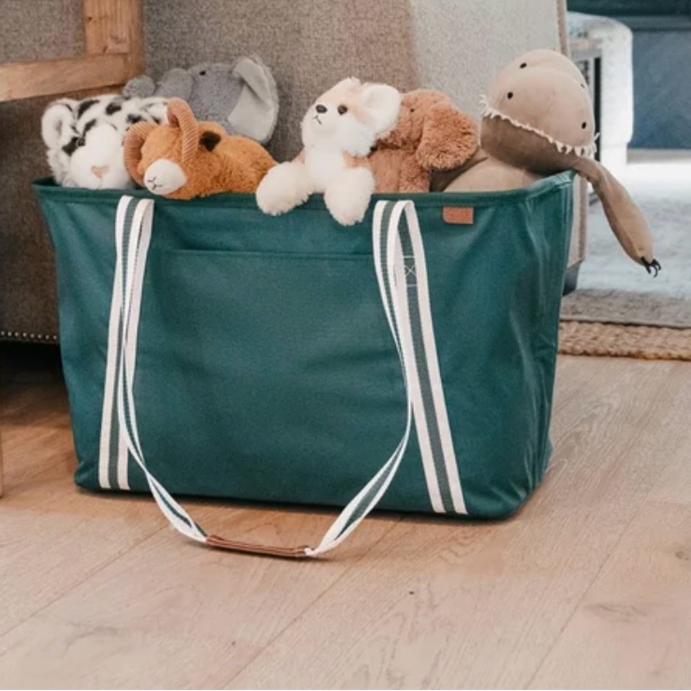 Teal Tote Bag with Striped Handles - Picture 3 of 6